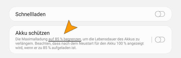 Aufladen begrenzen bei Samsung Galaxy